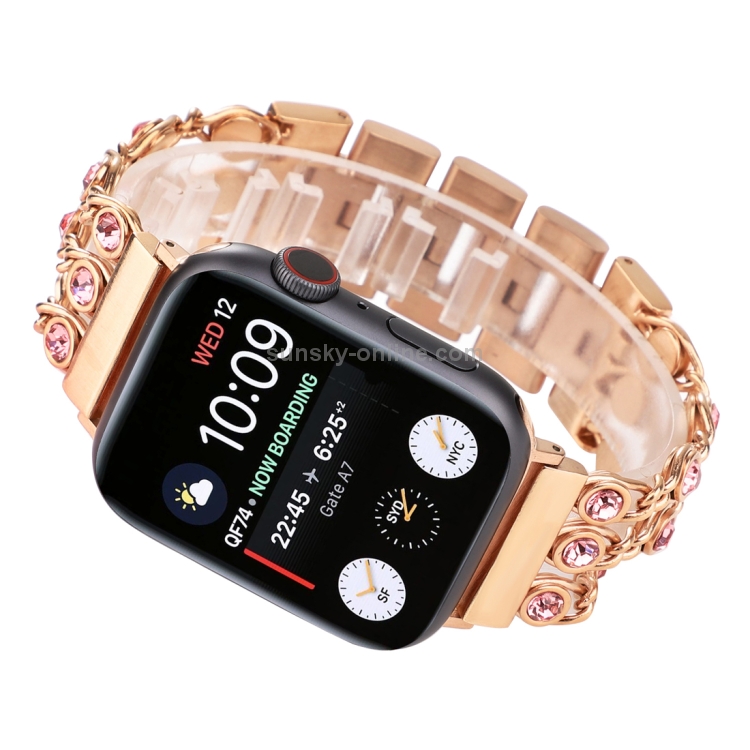 Cadena de vaqueros con banda de reloj de diamante rosa para Apple Watch  Series 5 y 4 y 3 y 2 y 1 42 mm y 44 mm (oro rosa)