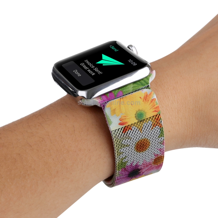 Imprimir Correa de reloj de pulsera de acero Milan para Apple Watch Series  3, 2 y 1 de 42 mm (crisantemo de color)