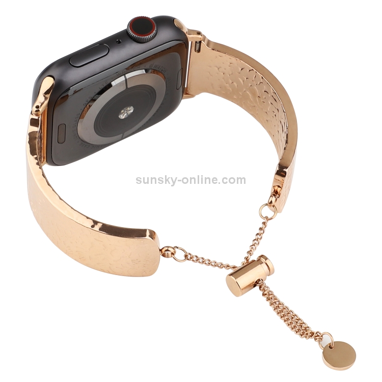 SUNSKY - Correa de reloj de pulsera en relieve de acero inoxidable 316  simple para Apple Watch Series 5 y 4 44 mm / 3 y 2 y 1 42 mm (oro rosa)