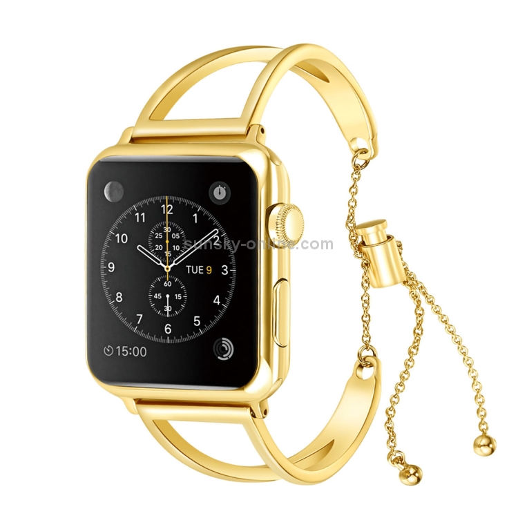 SUNSKY - Cinturino per orologio da polso in metallo con bracciale a forma  di lettera V con fibbia in acciaio inossidabile per Apple Watch Series 3 e  2 e 1 42 mm (oro)