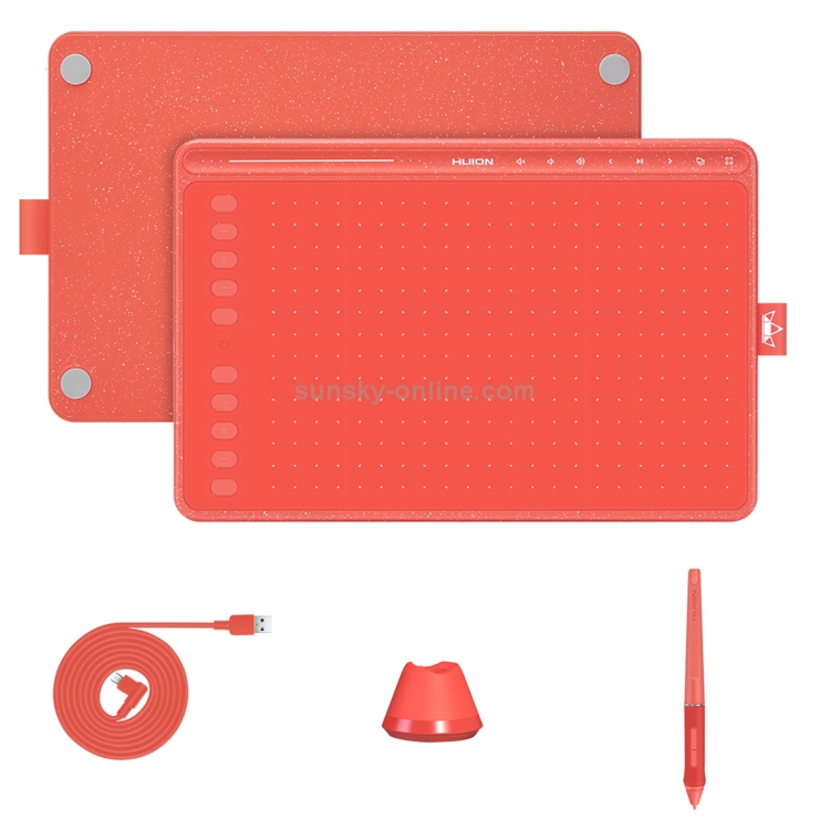 HUION HS611 5080 LPI Tableta de dibujo artístico con tira táctil para divertirse, con bolígrafo y soporte para bolígrafo sin batería (rojo) - 1