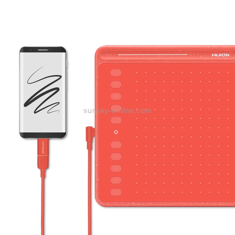 HUION HS611 5080 LPI Tableta de dibujo artístico con tira táctil para divertirse, con bolígrafo y soporte para bolígrafo sin batería (rojo) - 5