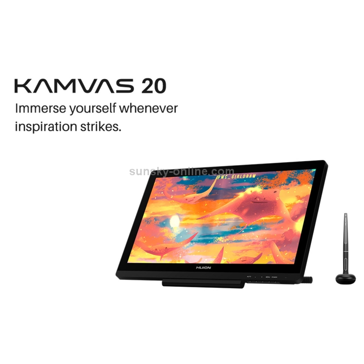 HUION Kamvas 20 GS1901 19.53英寸 5080LPI 繪圖平板電腦數位屏，帶免電池筆&可調節支架&筆座