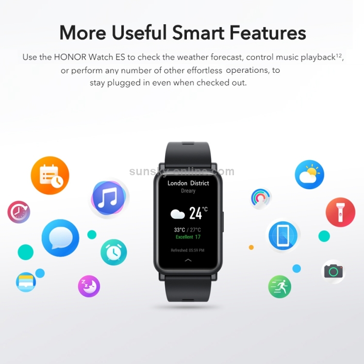 Reloj inteligente HUAWEI Honor ES Fitness Tracker, pantalla de 1,64  pulgadas, grabación de ejercicio de soporte, monitorización de frecuencia  cardíaca / sueño / oxígeno en sangre, grabación del ciclo fisiológico  femenino (negro)