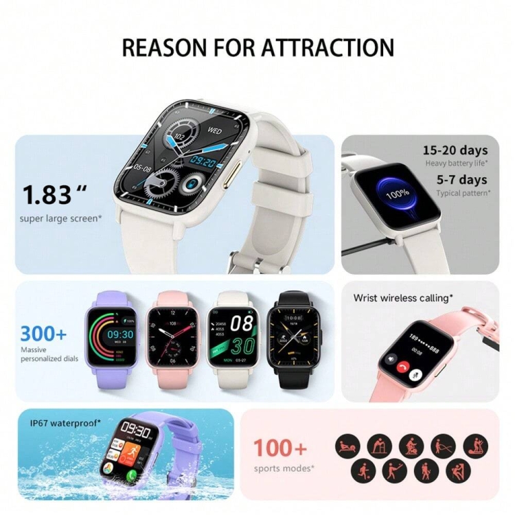 Q26 Pro 1.83 inch IP68 Waterproof  Smart Watch, Support Body Temperature Monitoring / Heart Rate / Blood Oxygen / Blood Pressure Monitoring (Blue) - B2