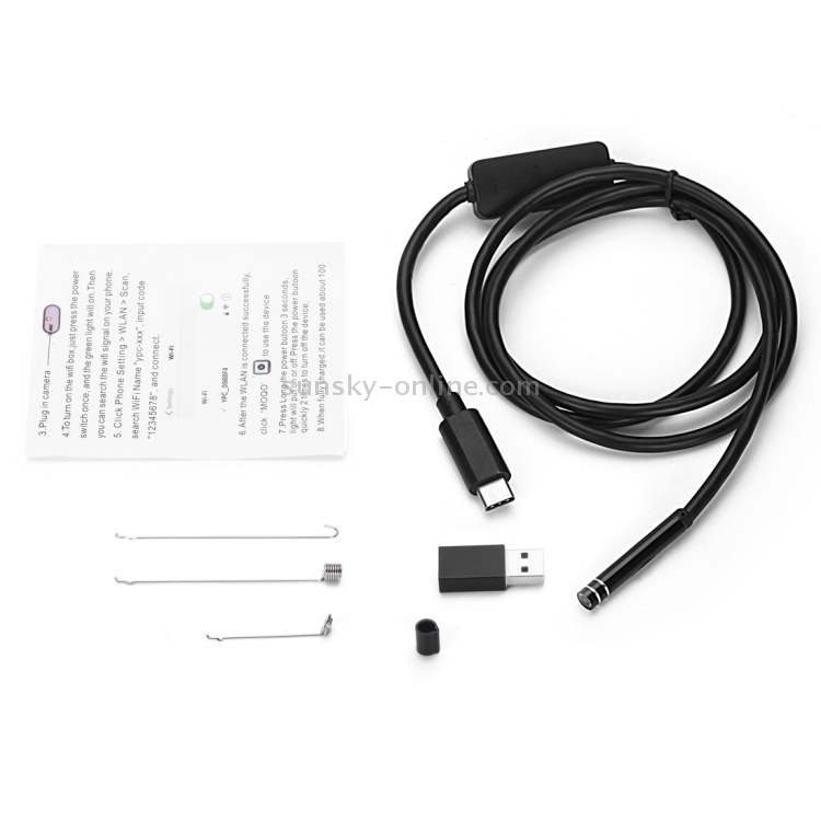 AN97 USB-C / Type-C กล้องส่องตรวจท่อกันน้ำ IP67 พร้อมไฟ LED 8 ดวงและอะ ...