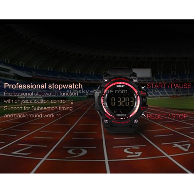 EX16 Reloj inteligente deportivo con pantalla de ángulo completo FSTN LCD de 1.12 pulgadas, resistente al agua IP67, soporte podómetro / cronómetro / alarma / recordatorio de notificación / notificación de llamada / control remoto de cámara / calorías quemadas, compatible con teléfonos Android e iOS (rojo) - 17