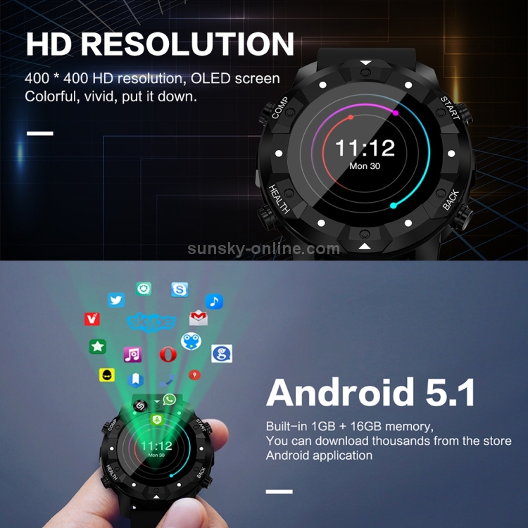 S3 Reloj inteligente Bluetooth con pantalla OLED de 1,39 pulgadas, resistente al agua IP67, compatible con brújula / monitor de frecuencia cardíaca / tarjeta SIM / navegación GPS, compatible con teléfonos Android e iOS (naranja) - 6