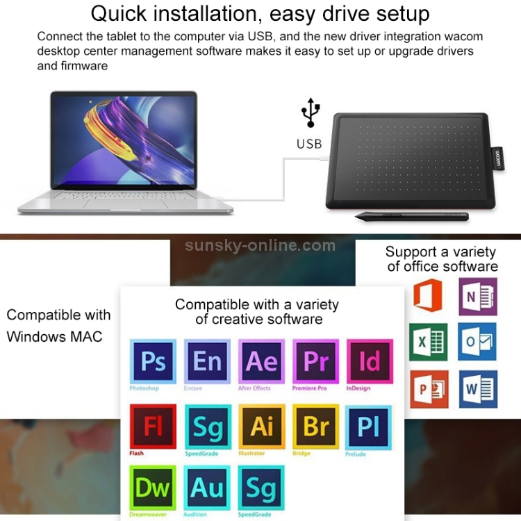 Wacom CTL-472 2540LPI Professional Art USB Graphics Drawing Tablet para Windows / Mac OS, con lápiz sensible a la presión - 3