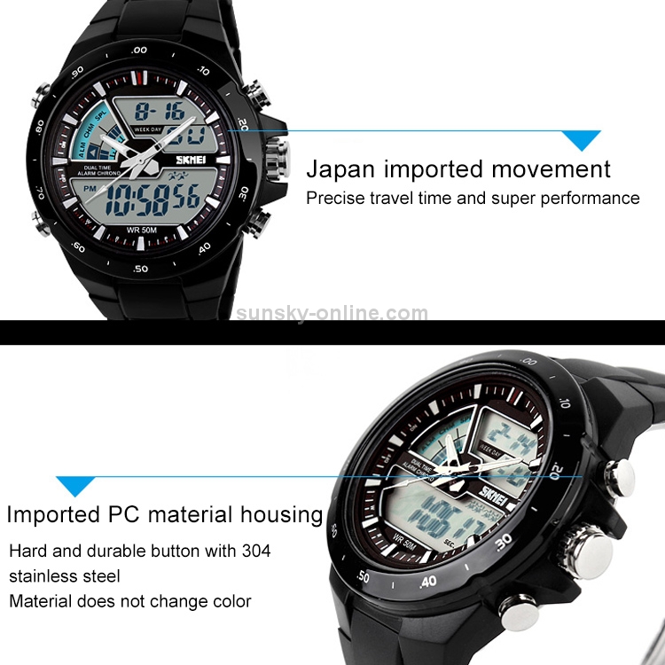 SKMEI 1016 Multifunctional Men Outdoor Sports Noctilucent Waterproof Double Digital Watch Black