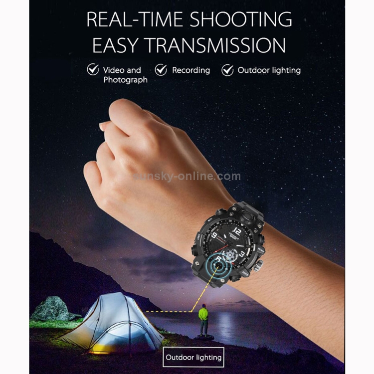 FOXWEAR FOX10 Fashion Outdoor Waterproof Camera Sport Watch (أسود)