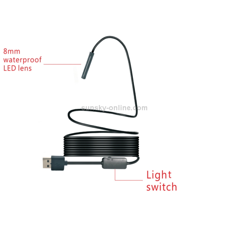 2.0MP HD Cámara WiFi Endoscope Snake Tube Cámara de inspección con 8 LED, impermeable IP68, Diámetro de la lente: 8mm, Longitud: 5m, Línea suave - 4
