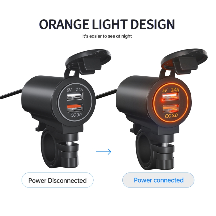 ZH-723F4 Car / Motorcycle QC3.0 Cell Phone Fast Charging Dual USB Car Charger(Orange Light) ZH-723F4 Car / Motorcycle QC3.0 Cell Phone Fast Charging Dual USB Car Charger(Orange Light)