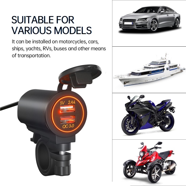 ZH-723F4 Car / Motorcycle QC3.0 Cell Phone Fast Charging Dual USB Car Charger(Orange Light) ZH-723F4 Car / Motorcycle QC3.0 Cell Phone Fast Charging Dual USB Car Charger(Orange Light)
