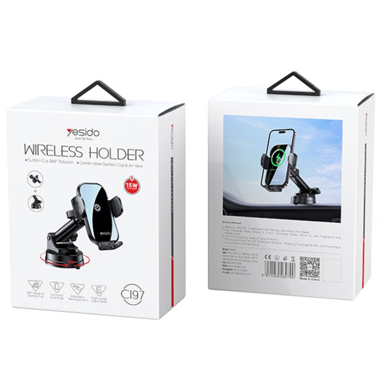 Yesido C197 15W 2 in 1 Suction Cup Type Wireless Charging Car Holder Set (Black) Yesido C197 15W 2 in 1 Suction Cup Type Wireless Charging Car Holder Set (Black)