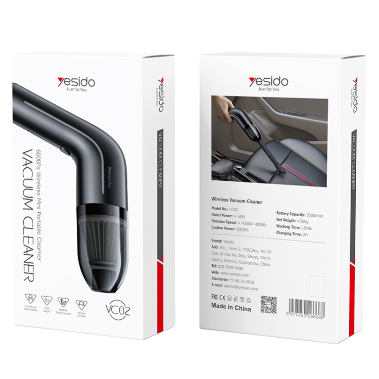 Yesido VC02 6000Pa Hand-held Cordless Car Vacuum Cleaner (Black) - 11