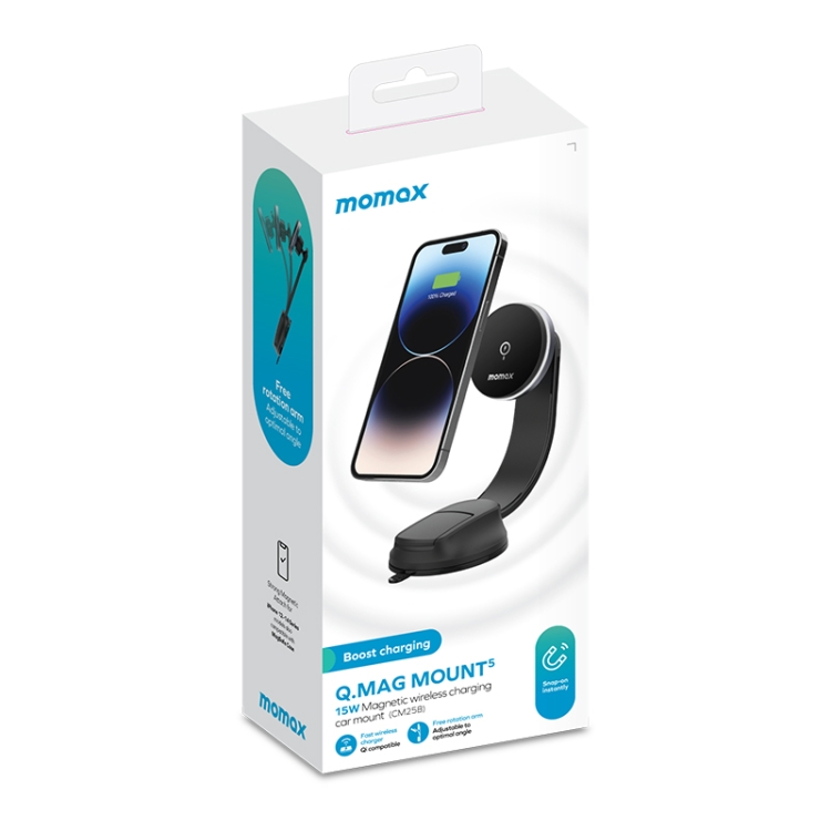 MOMAX CM25B Magnetic Wireless Charger Car Suction Cup Phone Holder MOMAX CM25B Magnetic Wireless Charger Car Suction Cup Phone Holder