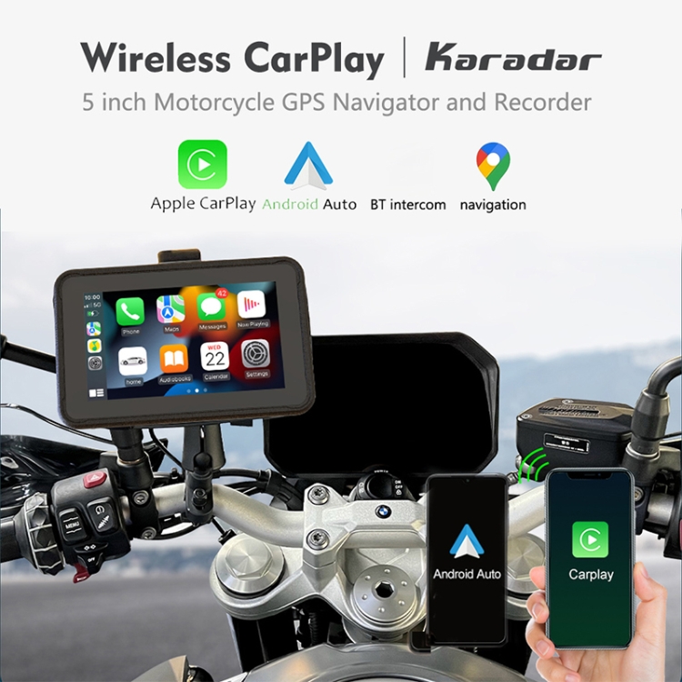 P501M Navigatore GPS Carplay wireless portatile impermeabile IPX7 da 5  pollici per moto, con registratore di guida