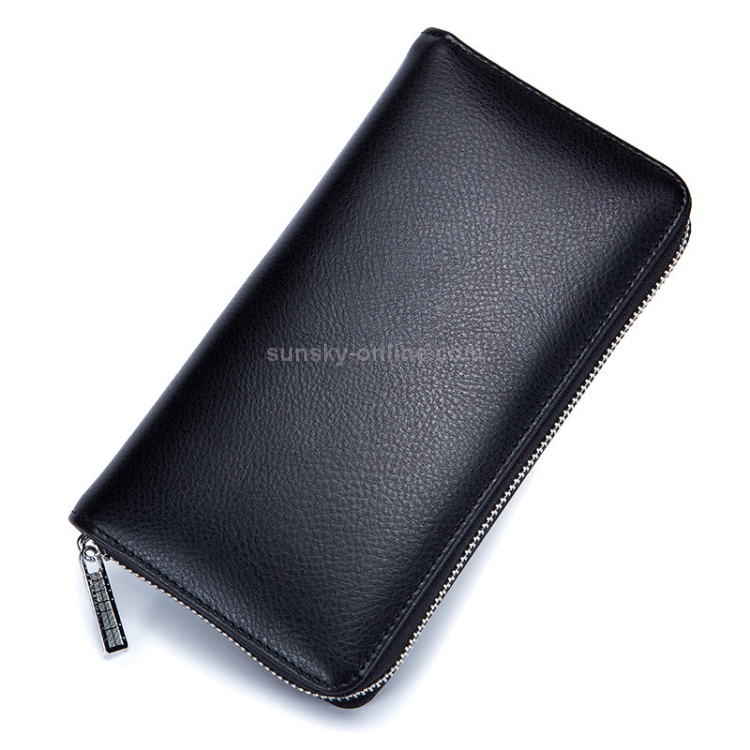 Two-Layer Cowhide Leather Organ Card Holder Multiple-Card RFID Anti-Theft Wallet Bag(Black) - 1