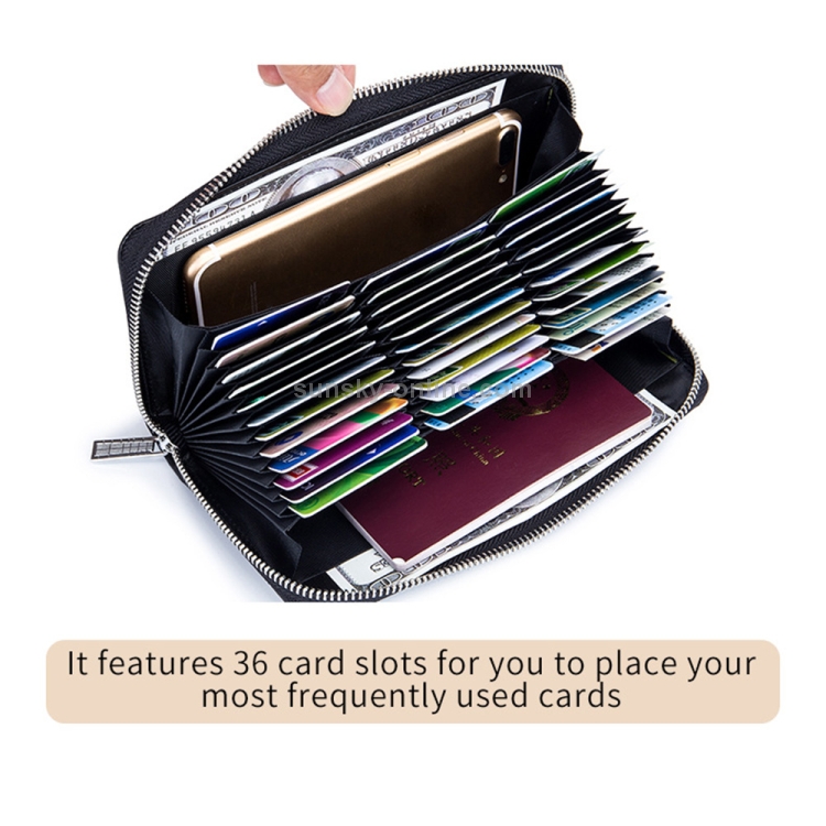 Two-Layer Cowhide Leather Organ Card Holder Multiple-Card RFID Anti-Theft Wallet Bag(Black) - B1
