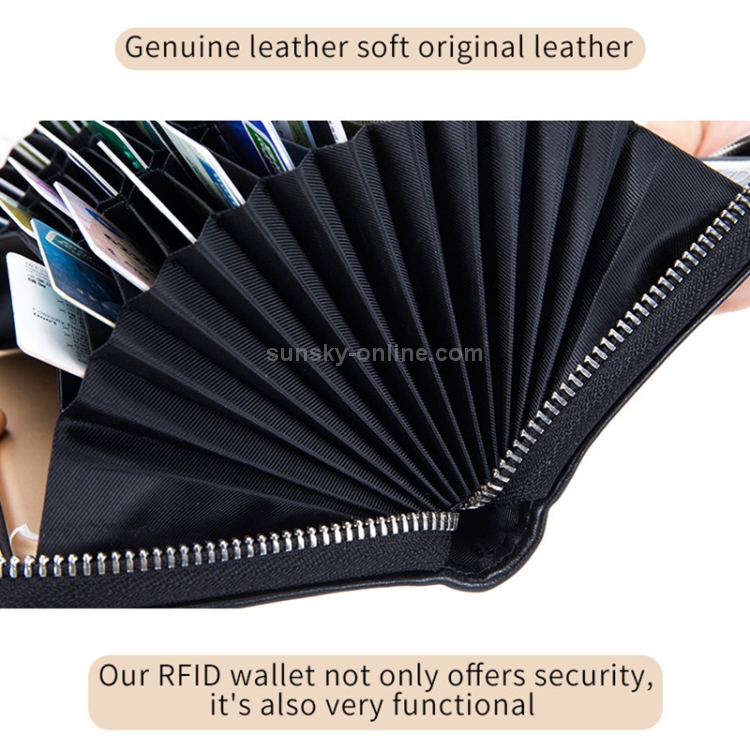 Two-Layer Cowhide Leather Organ Card Holder Multiple-Card RFID Anti-Theft Wallet Bag(Black) - B3