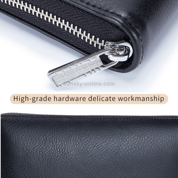 Two-Layer Cowhide Leather Organ Card Holder Multiple-Card RFID Anti-Theft Wallet Bag(Black) - B4