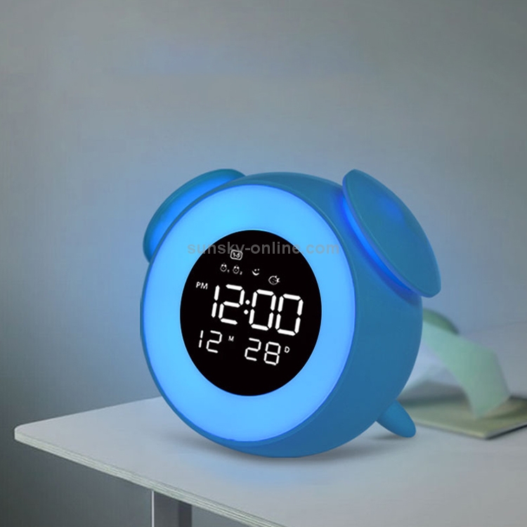 Cartoon Animal Shape Bedside Lamp Music LED Alarm Clock(Blue)
