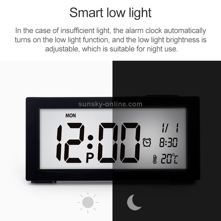 Sveglia ricaricabile, sveglia digitale Alimentazione elettrica da comodino  con luminosità regolabile, 12/24 ore Data e visualizzazione della  temperatura Snooze Functi