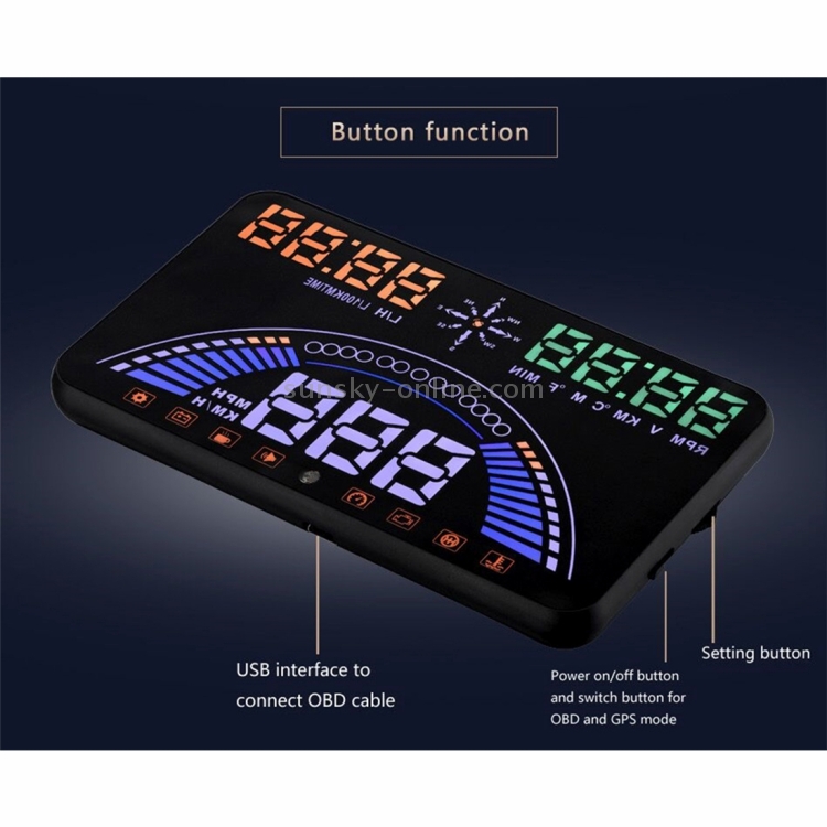 S7 5.8 inch Car GPS HUD / OBD2 Vehicle-mounted Gator Automotive Head Up Display Security System with Dual Display, Support Car Local Real Time & Real Speed & Turn Speed & Water Temperature & Oil Consumption & Driving Distance / Time & Voltage & Elevation & Satellite Signal Display, Support Water Temperature Alarm, Over Speed Alarm, Low Voltage Alarm, Turn Speed Alarm, Mile Switching, Light Sensor Functions - 11