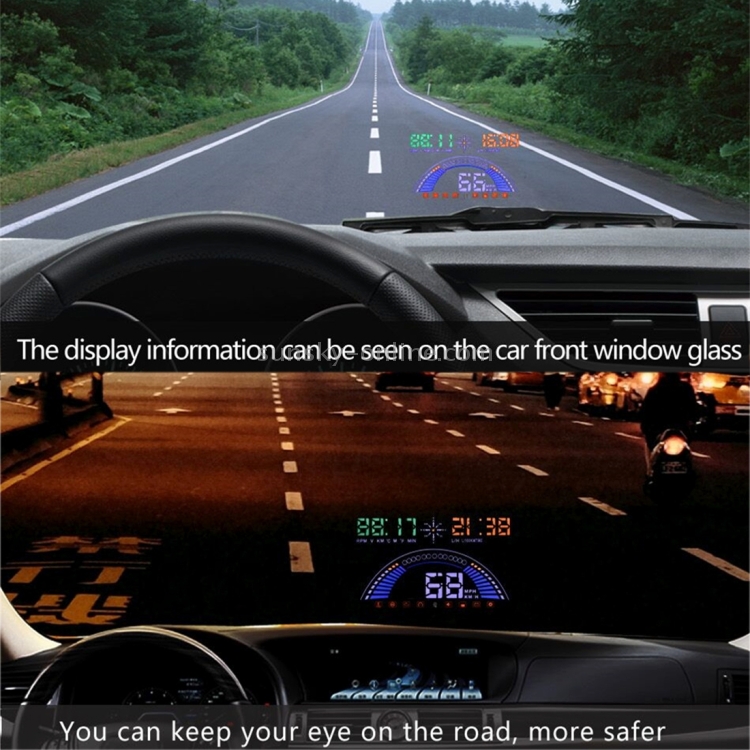 S7 5.8 inch Car GPS HUD / OBD2 Vehicle-mounted Gator Automotive Head Up Display Security System with Dual Display, Support Car Local Real Time & Real Speed & Turn Speed & Water Temperature & Oil Consumption & Driving Distance / Time & Voltage & Elevation & Satellite Signal Display, Support Water Temperature Alarm, Over Speed Alarm, Low Voltage Alarm, Turn Speed Alarm, Mile Switching, Light Sensor Functions - 8