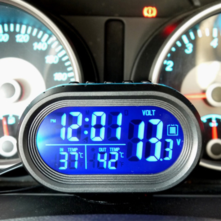VST-7009V 4 en 1 thermomètre de voiture numérique compteur de tension  horloge lumineuse testeur détecteur LCD moniteur rétro-éclairage