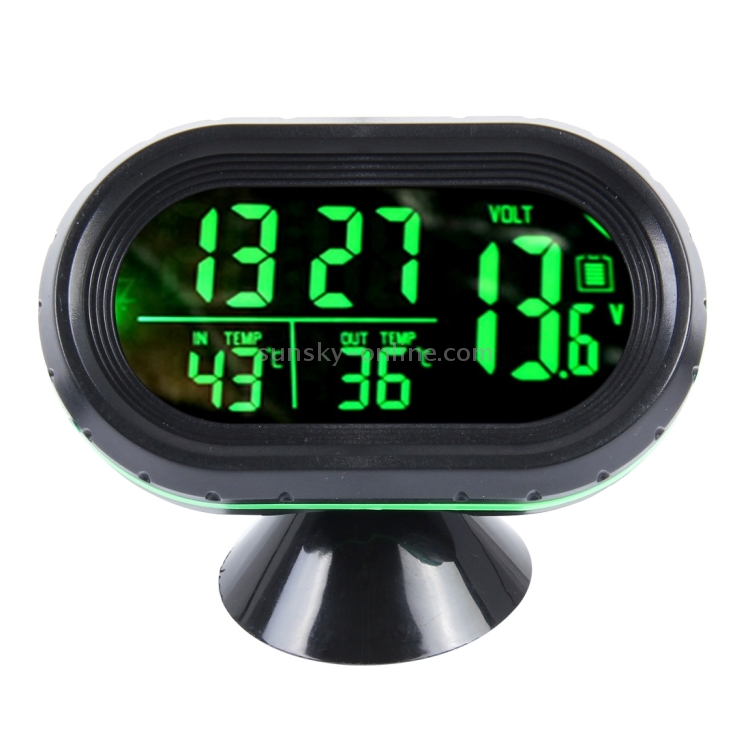 VST-7009V 4 in 1 Termometro digitale per auto Misuratore di tensione  Orologio luminoso Tester Rilevatore Monitor LCD Retroilluminazione