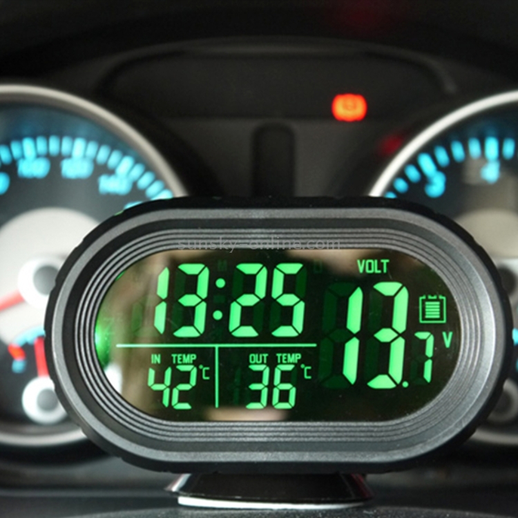 VST-7009V 4-in-1-Digital-Auto-Thermometer, Spannungsmesser, leuchtender  Uhrentester, LCD-Monitor, Hintergrundbeleuchtung (blaues Licht)