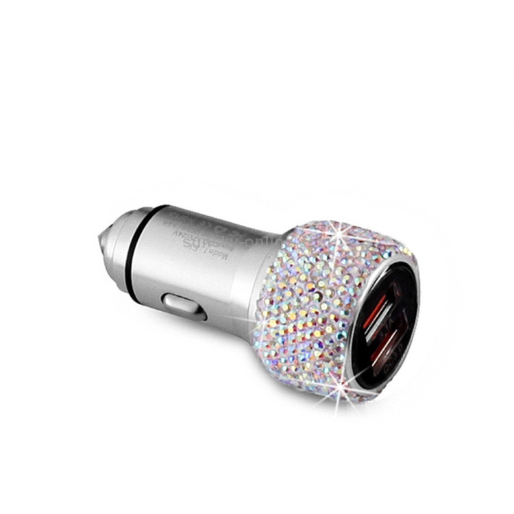 Car Diamond Aluminium Alloy QC3.0 Dual USB Quick Charger(Colour) Car Diamond Aluminium Alloy QC3.0 Dual USB Quick Charger(Colour)