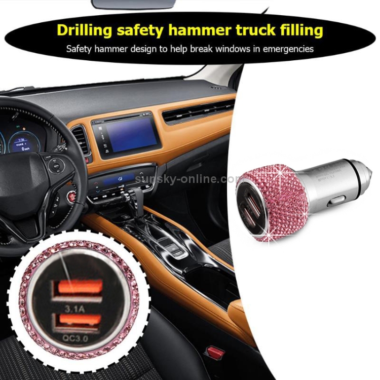 Car Diamond Aluminium Alloy QC3.0 Dual USB Quick Charger(Colour) Car Diamond Aluminium Alloy QC3.0 Dual USB Quick Charger(Colour)