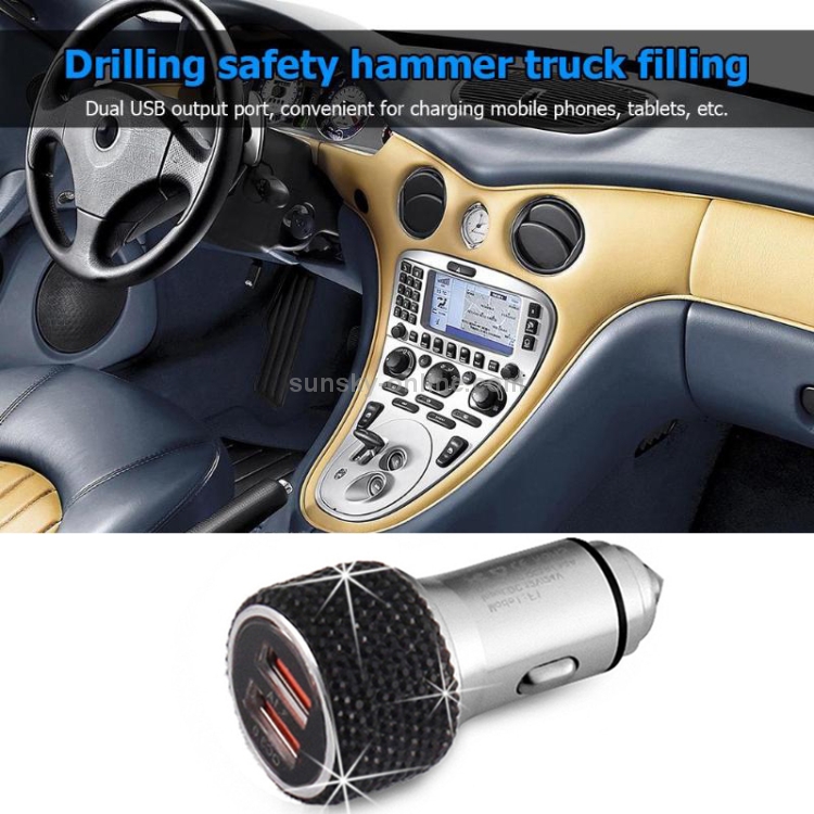 Car Diamond Aluminium Alloy QC3.0 Dual USB Quick Charger(Colour) Car Diamond Aluminium Alloy QC3.0 Dual USB Quick Charger(Colour)