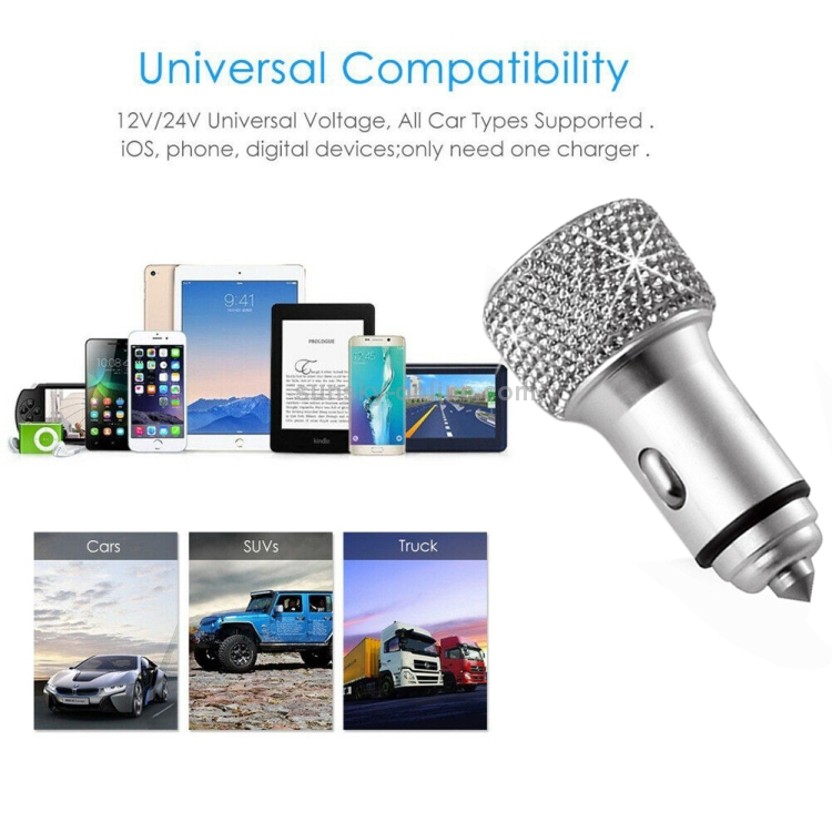 Car Diamond Aluminium Alloy QC3.0 Dual USB Quick Charger(Colour) Car Diamond Aluminium Alloy QC3.0 Dual USB Quick Charger(Colour)