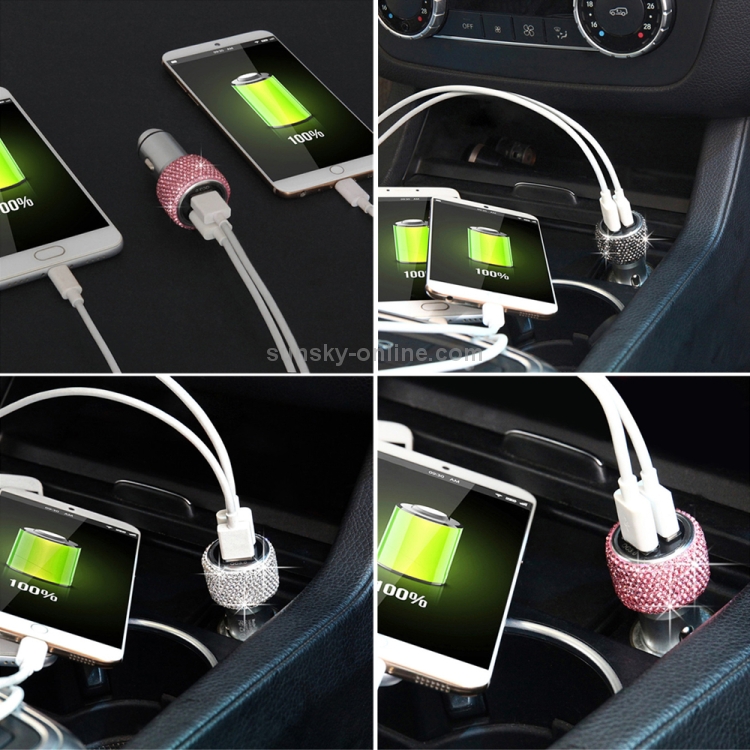 Car Diamond Aluminium Alloy QC3.0 Dual USB Quick Charger(Colour) Car Diamond Aluminium Alloy QC3.0 Dual USB Quick Charger(Colour)