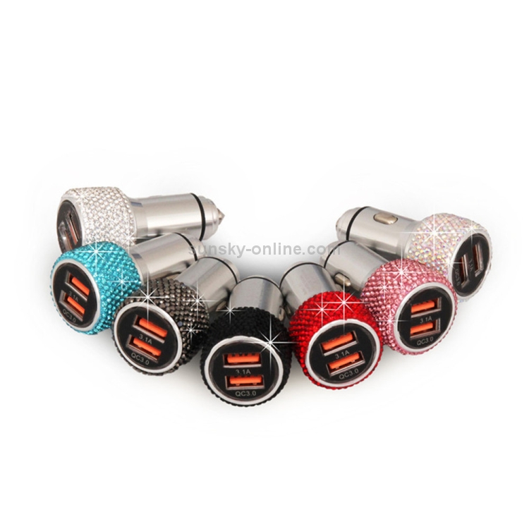 Car Diamond Aluminium Alloy QC3.0 Dual USB Quick Charger(Colour) Car Diamond Aluminium Alloy QC3.0 Dual USB Quick Charger(Colour)