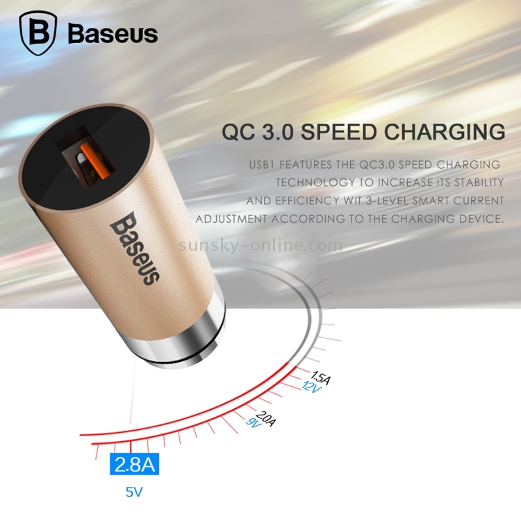 Baseus CarQ Series Single USB Port Qualcomm Quick Charge 3.0 (QC3.0) Car Charger for Smartphones and Tablets, Compatible with Spring Type Interface Car(Silver) Baseus CarQ Series Single USB Port Qualcomm Quick Charge 3.0 (QC3.0) Car Charger for Smartphones and Tablets, Compatible with Spring Type Interface Car(Silver)