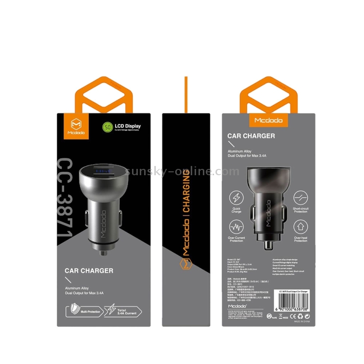 Mcdodo CC-3871 2-Ports USB LED Smart Digital Display Car Charger Mcdodo CC-3871 2-Ports USB LED Smart Digital Display Car Charger