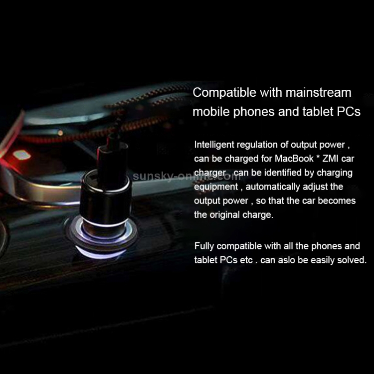 Original Xiaomi ZMI 2.4A Portable Smart Quick Charge QC 3.0 Dual Ports Car Charger, Compatible with Android and iOS Devices
