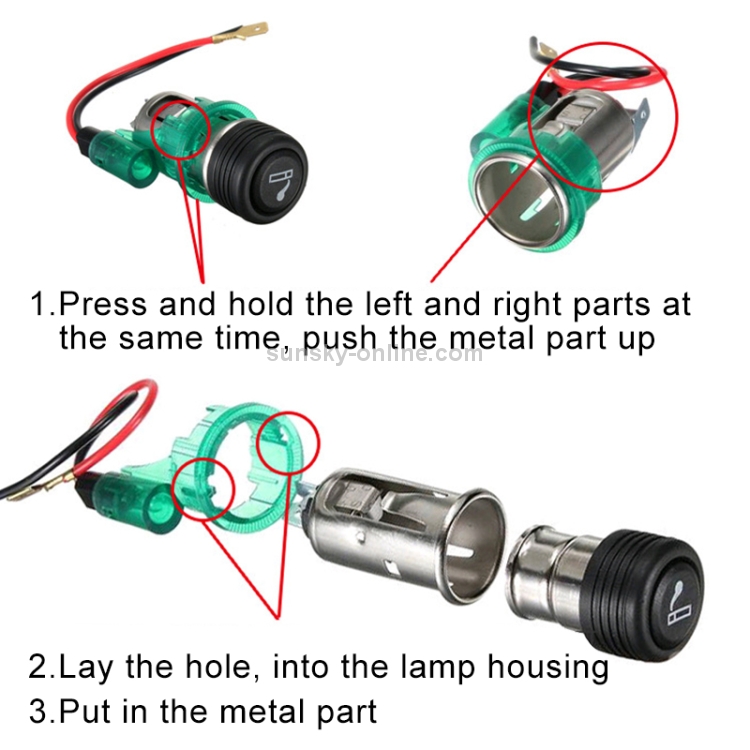 Car 10A 12V European Standard Cigarette Lighter Full Assembly with Light  (Green)