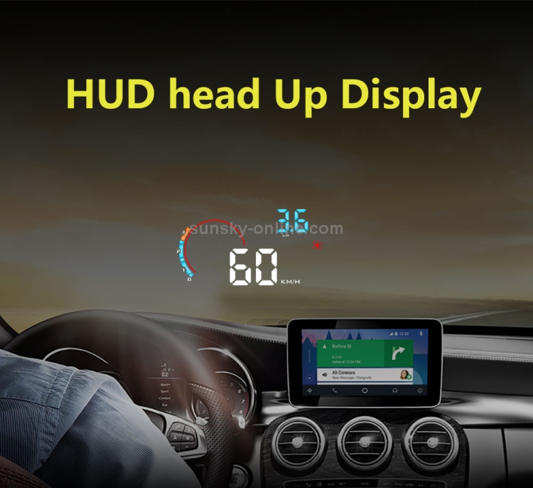 D2500 OBD2 + GPS Sistema de seguridad de pantalla frontal de 4 pulgadas montado en el vehículo, compatible con la velocidad del automóvil / Pantalla de velocidad de rotación del motor / Temperatura del agua / Voltaje de la batería / Velocidad de funcionamiento, dirección y distancia - 12