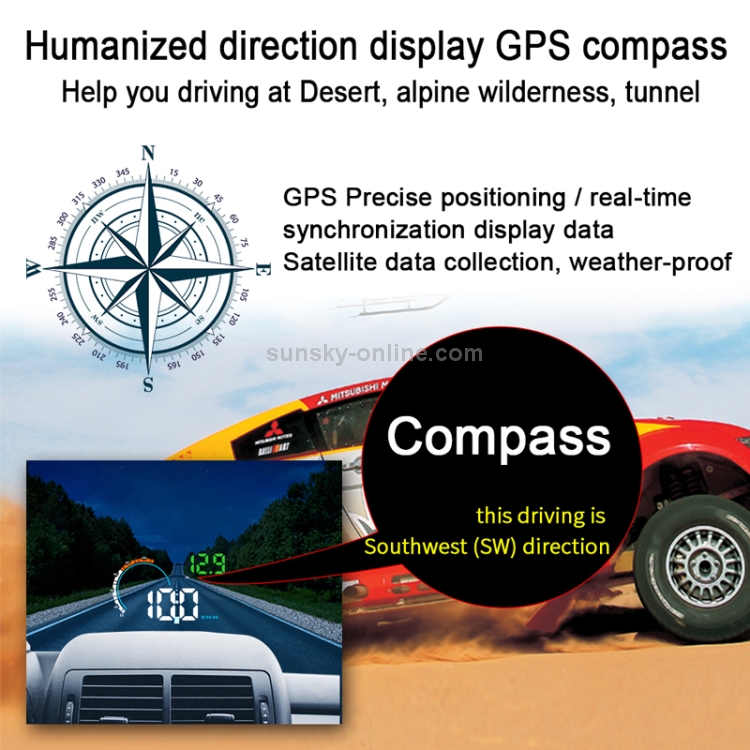 Q5 GPS Sistema de seguridad con pantalla frontal de 4 pulgadas montado en el vehículo, compatible con velocidad de carrera, dirección y distancia / kilómetros de conducción / - 6