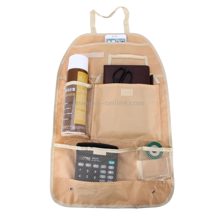 Organizador de respaldo para asiento de automóvil para automóvil Bolsa colgante para asiento de automóvil Almacenamiento para bebidas, Tazas, Teléfonos y otros artículos (Caqui) - 4