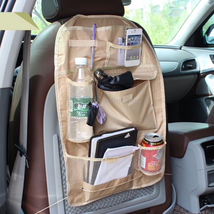 Organizador de respaldo para asiento de automóvil para automóvil Bolsa colgante para asiento de automóvil Almacenamiento para bebidas, Tazas, Teléfonos y otros artículos (Caqui) - 5