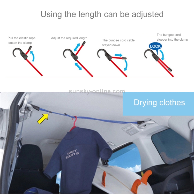 Corde de fixation de voiture réutilisable Corde élastique ajustable pour  voiture Crochets de rangement pour coffre Sangle de fixation pour véhicule,  Longueur: 1,2 m (Bleu)