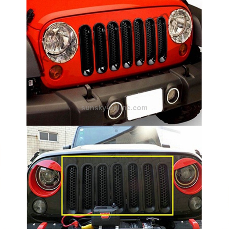 7 PCS Car Front Racing Front Grille Grid Insect Net for Jeep Wrangler JK  2007-2017