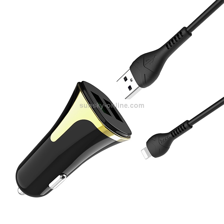 hoco Z31 18W 3.4A Portable QC3.0 Dual USB Car Charger with 8 Pin Charging Cable (Black) hoco Z31 18W 3.4A Portable QC3.0 Dual USB Car Charger with 8 Pin Charging Cable (Black)